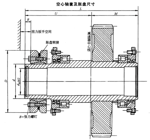 DBY、DCY硬齒面減速機(jī)空心軸套及脹盤(pán)尺寸